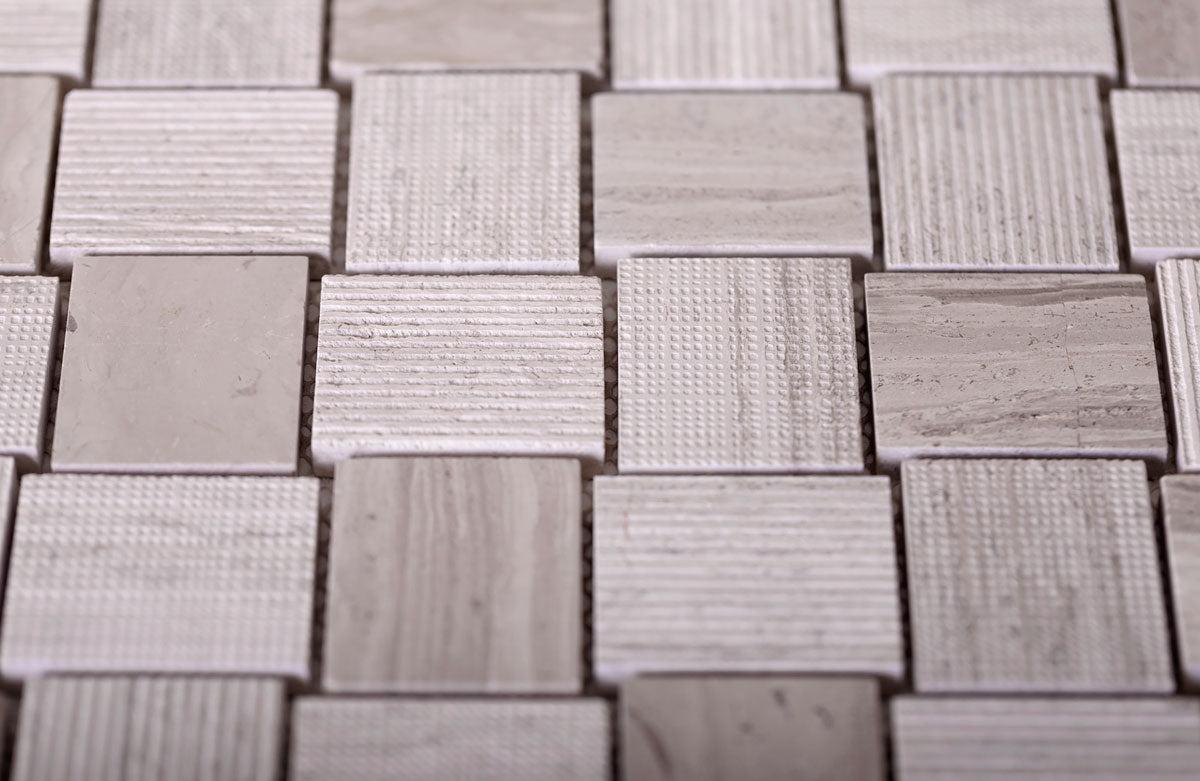 Textured Wooden Beige Brick Marble Mosaic Tile | Tile Club