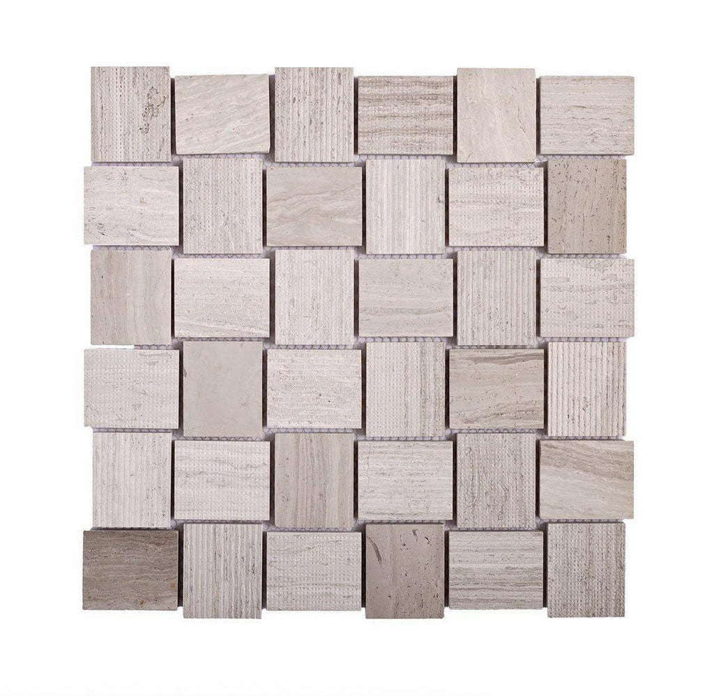 Textured Wooden Beige Brick Marble Mosaic Tile | Tile Club