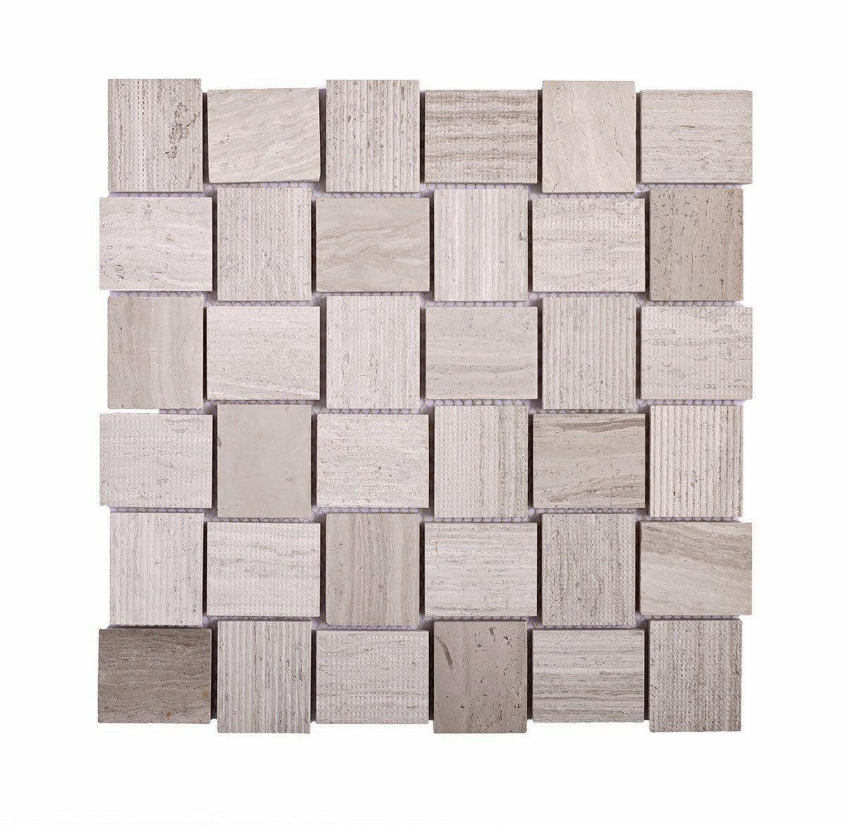 Textured Wooden Beige Brick Marble Mosaic Tile | Tile Club