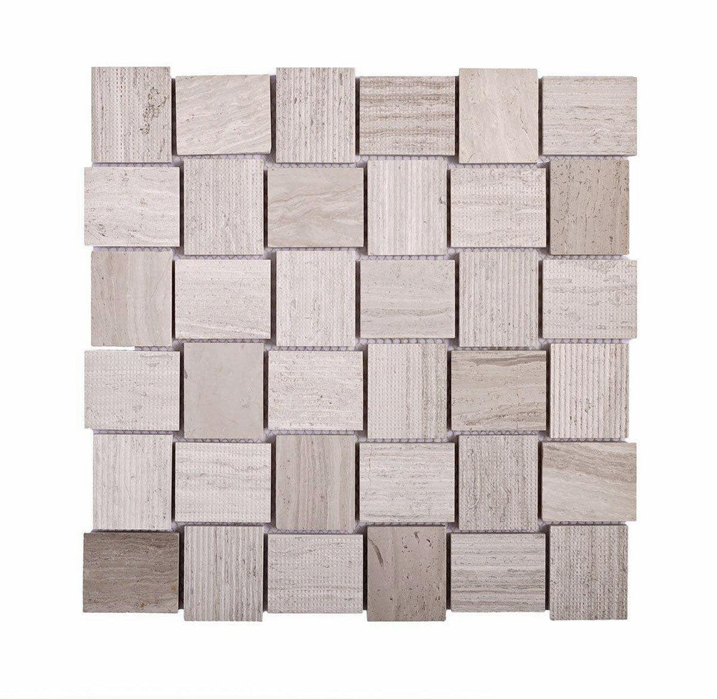Textured Wooden Beige Brick Marble Mosaic Tile | Tile Club