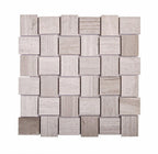 Textured Wooden Beige Brick Marble Mosaic Tile | Tile Club