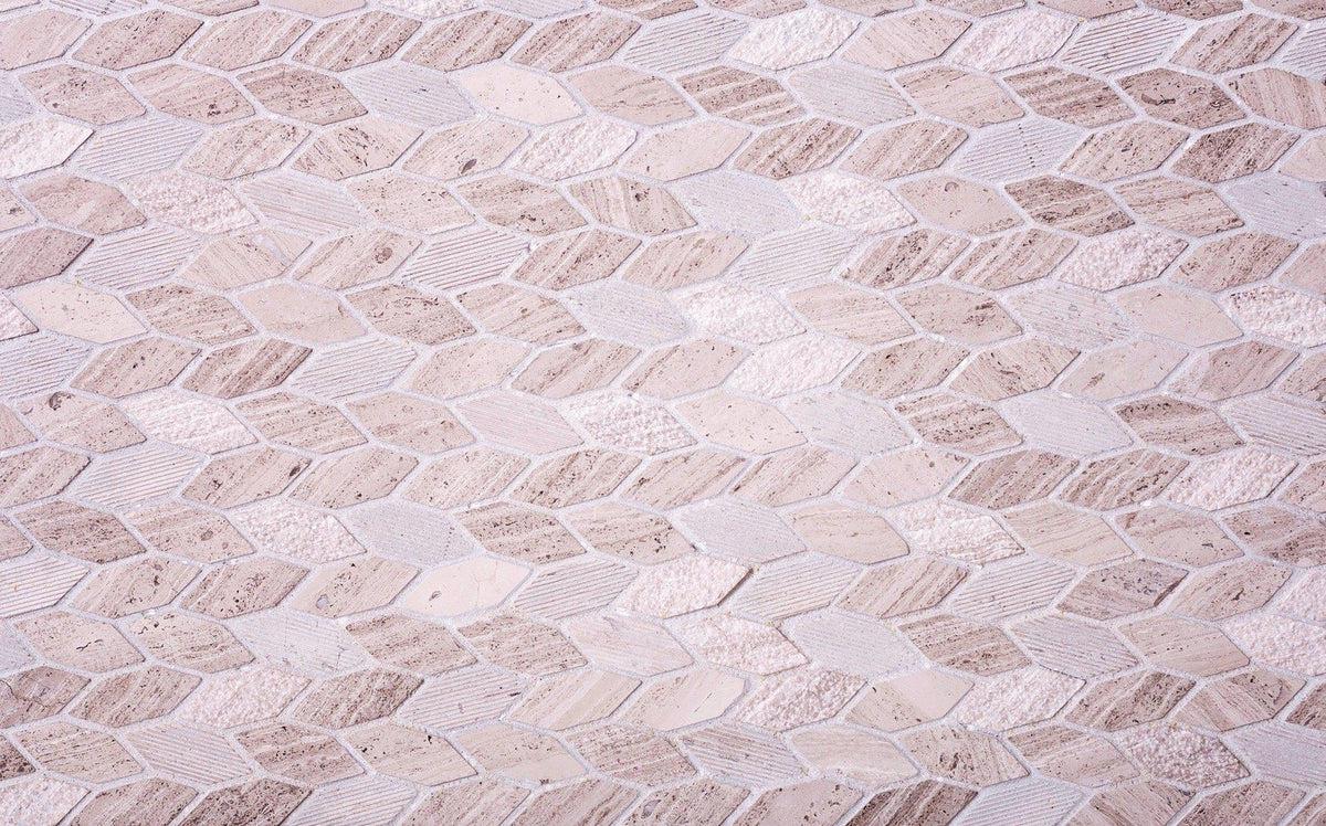 Textured Wooden Beige Leaf Marble Mosaic Tile