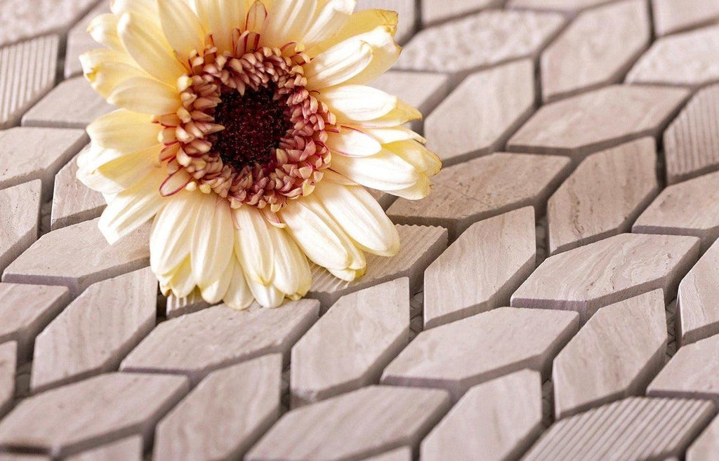 Textured Wooden Beige Leaf Marble Mosaic Tile