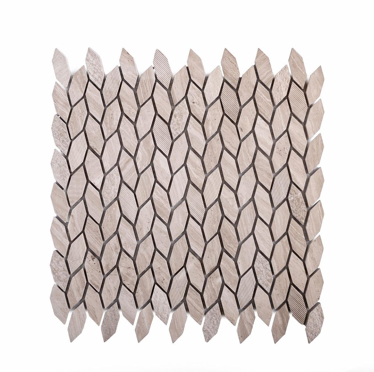 Textured Wooden Beige Leaf Marble Mosaic Tile Sample