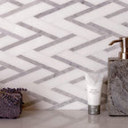 Thassos and Carrara Striped Chevron Mosaic Tile