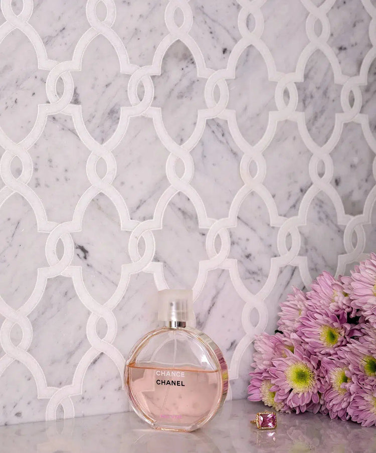 Thassos and Carrara marble interwoven chain tile for floors and walls