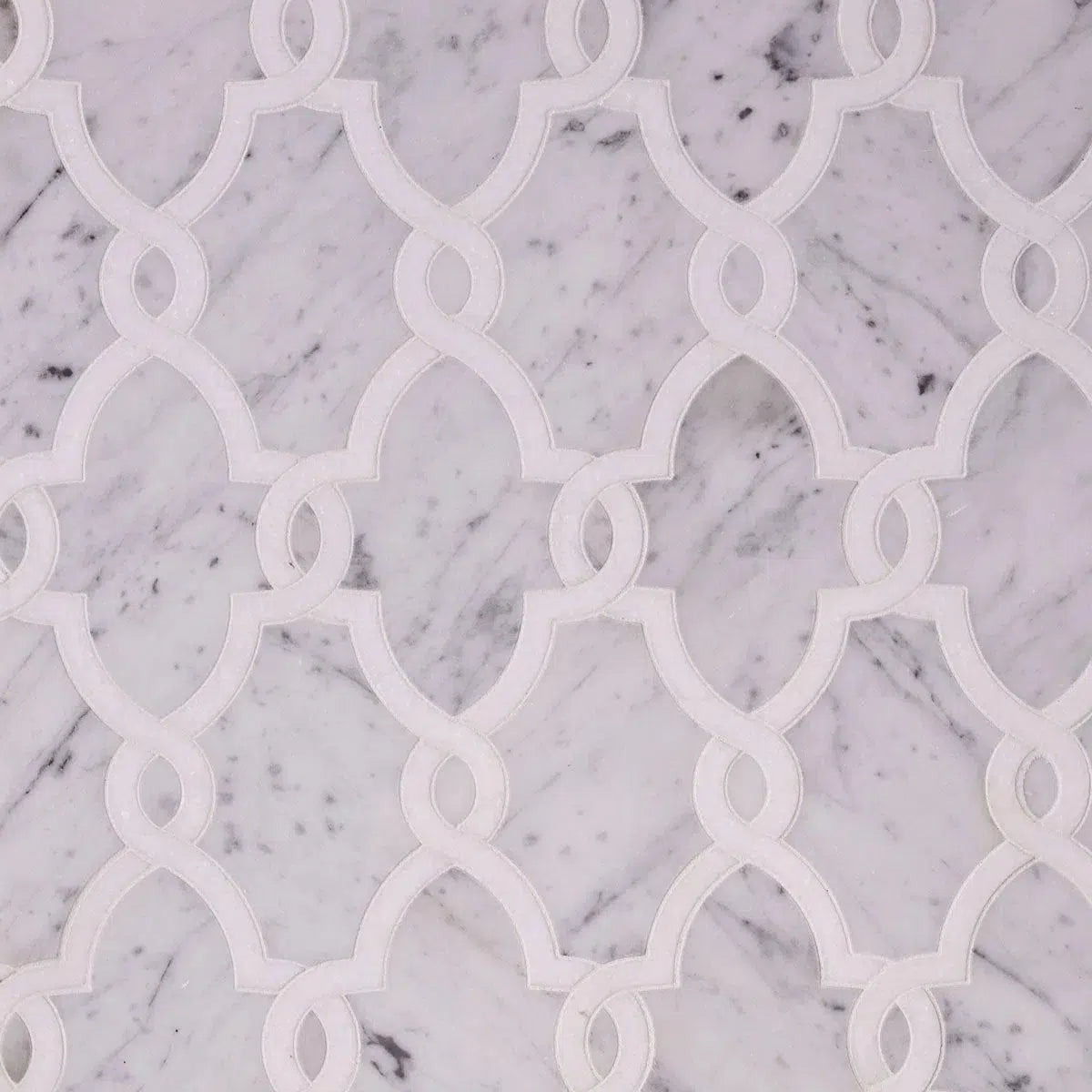 Gray and White marble patterned tile for a traditional kitchen backsplash