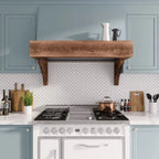 Blue and White Kitchen with Thassos Marble Mini Arabesque Mosaic Backsplash Tile
