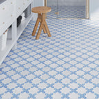 Moroccan White Star & Blue Cross Etched Marble mosaic tile