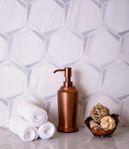 Triangular Hexagon in Bianco Dolomiti Leyte Blue and Thassos Marble Mosaic Tile