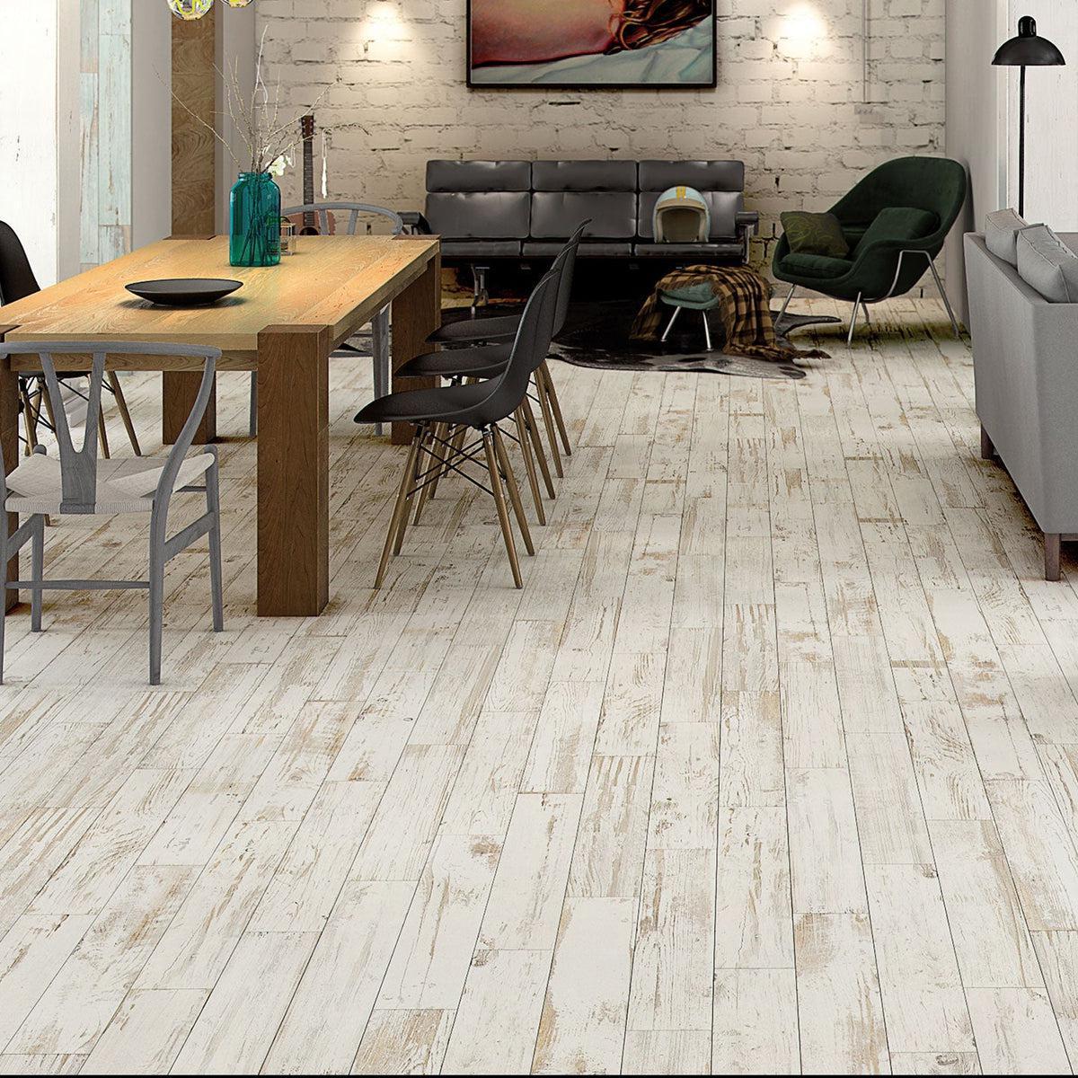 Wood look industrial flooring in basement loft