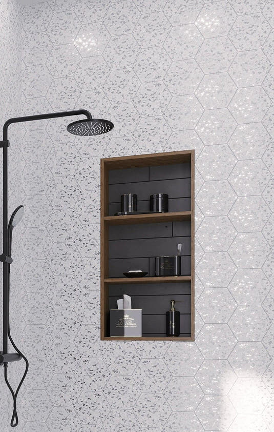 Tropical Sand Terrazzo Hex Porcelain Tile | Tile Club
