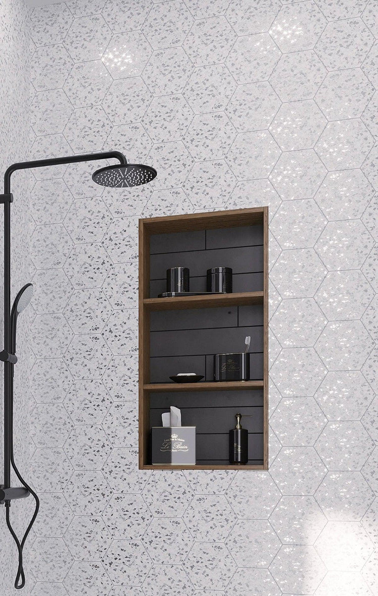 Tropical Sand Terrazzo Hex Porcelain Tile | Tile Club