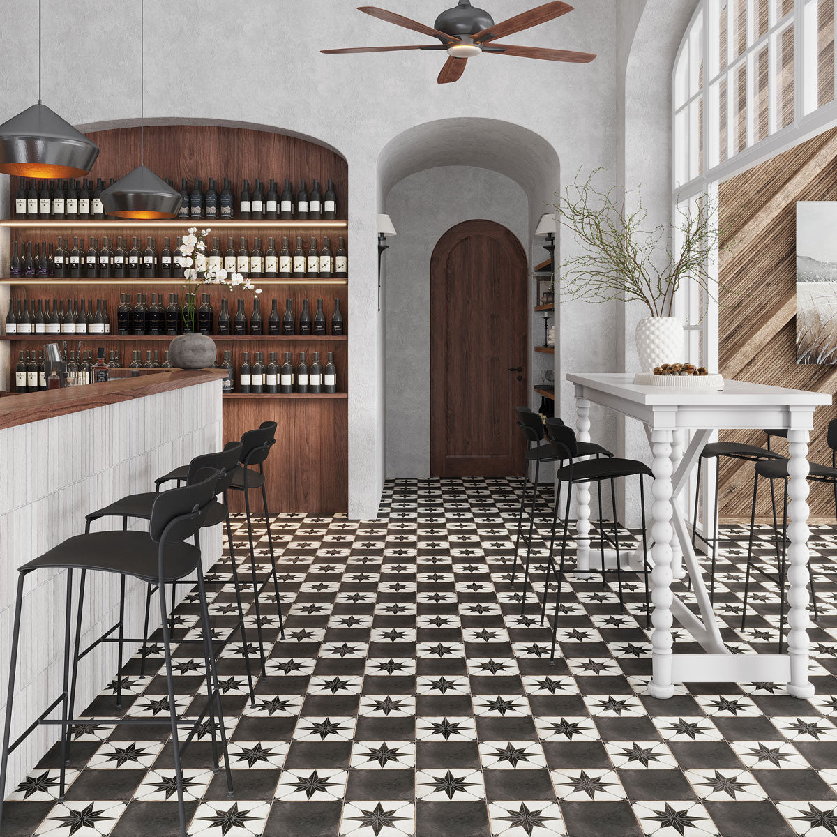 Ursa Black Square 7.87x7.87 Porcelain Tile Commercial Floor