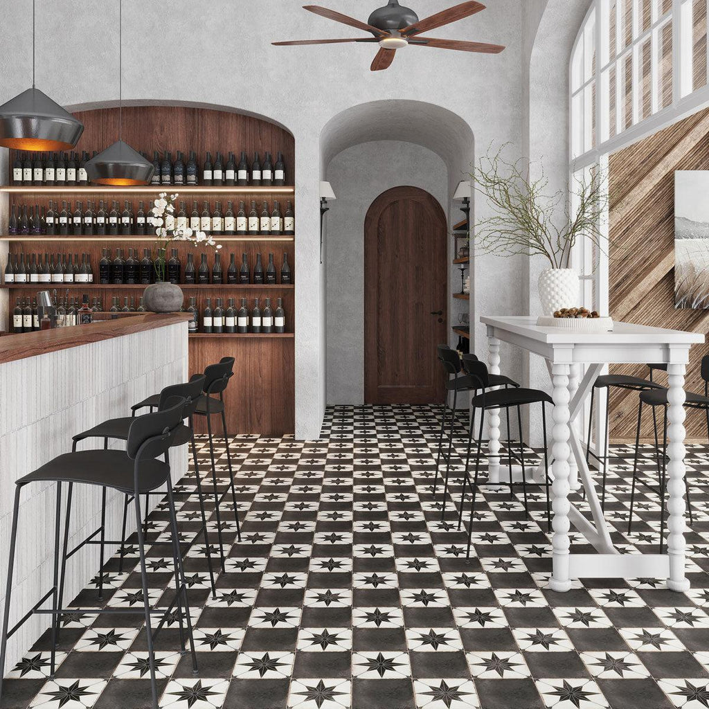 Ursa Black Square 7.87x7.87 Porcelain Tile Commercial Floor