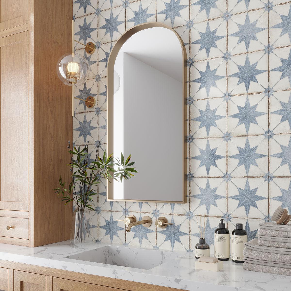 Ursa Blue Star 7.87 x 7.87 Porcelain Tile Bathroom Wall