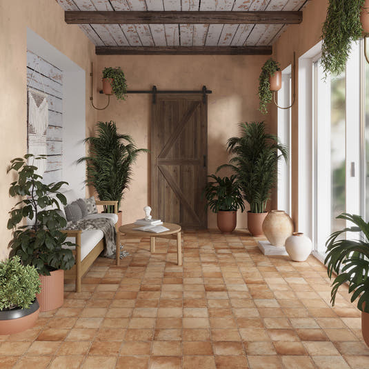 Ursa Terracotta Square 7.87x7.87 Porcelain Tile Sunroom