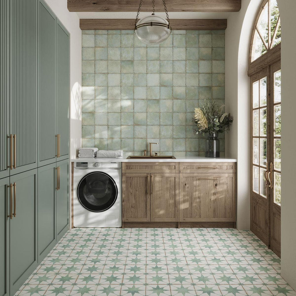 Ursa Turquoise Square 7.87x7.87 Porcelain Tile Laundry Room