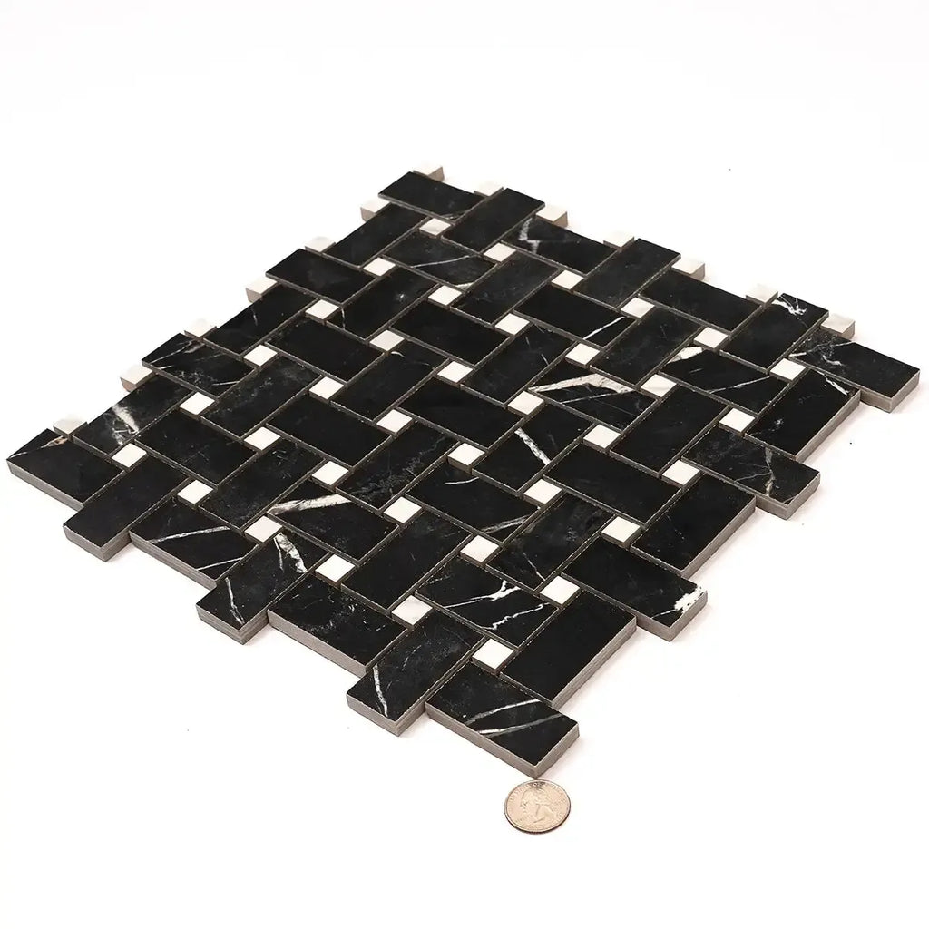 Boldara Nero Basket Weave Porcelain Mosaic Tile | Tile Club