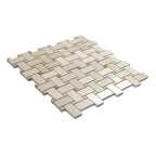 Crema Marfil Basket Weave With Emperador Dark Dot Marble Mosaic Tile | Tile Club