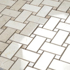 Crema Marfil Basket Weave With Emperador Dark Dot Marble Mosaic Tile | Tile Club