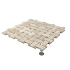 Crema Marfil Basket Weave With Emperador Dark Dot Marble Mosaic Tile | Tile Club