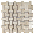 Crema Marfil Basket Weave With Emperador Dark Dot Marble Mosaic Tile | Tile Club