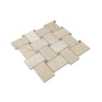 Crema Marfil Large Basket Weave With Emperador Light Dot Marble Mosaic Tile | Tile Club