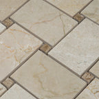 Crema Marfil Large Basket Weave With Emperador Light Dot Marble Mosaic Tile | Tile Club