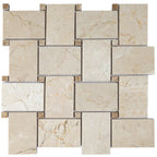 Crema Marfil Large Basket Weave With Emperador Light Dot Marble Mosaic Tile | Tile Club