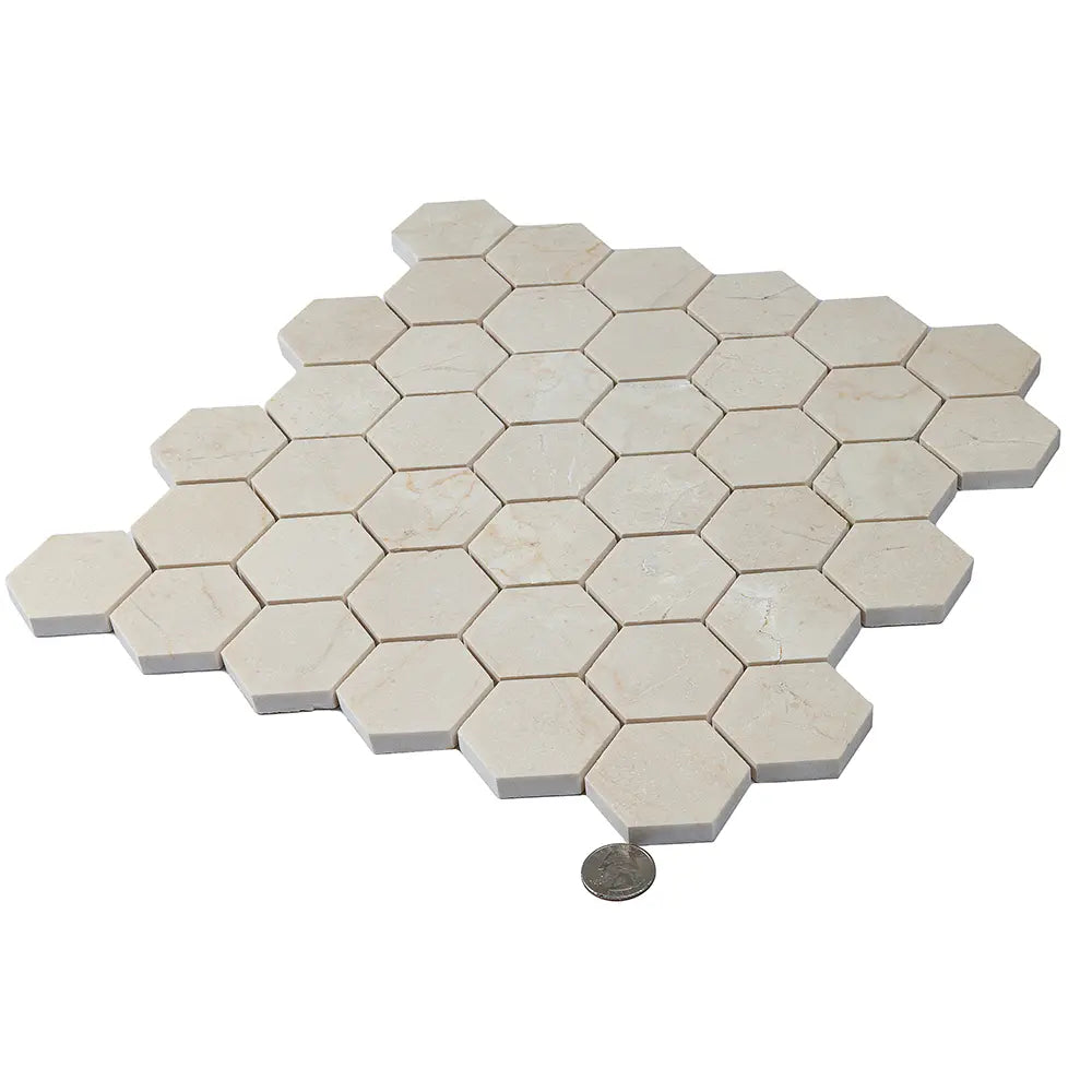 Crema Marfil 2 Inch Hexagon Honed Marble Mosaic Tile | Tile Club