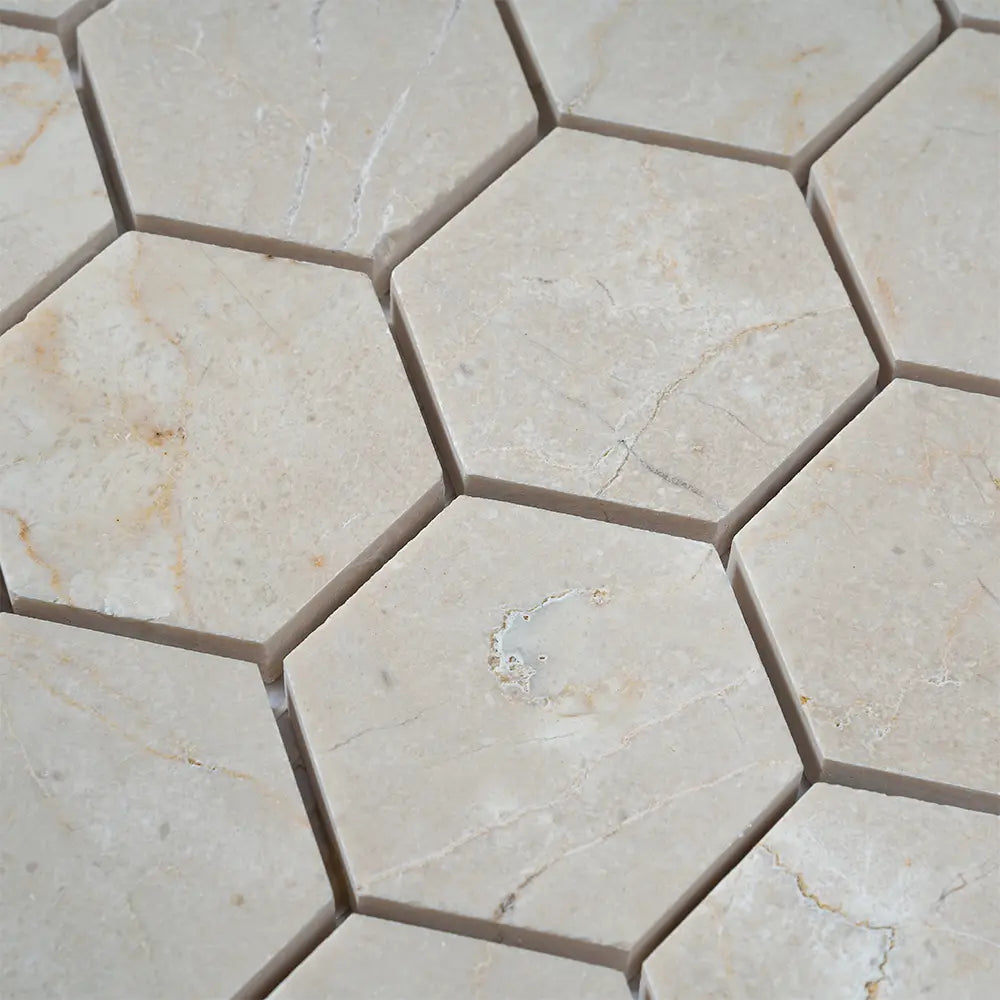 Crema Marfil 2 Inch Hexagon Honed Marble Mosaic Tile | Tile Club
