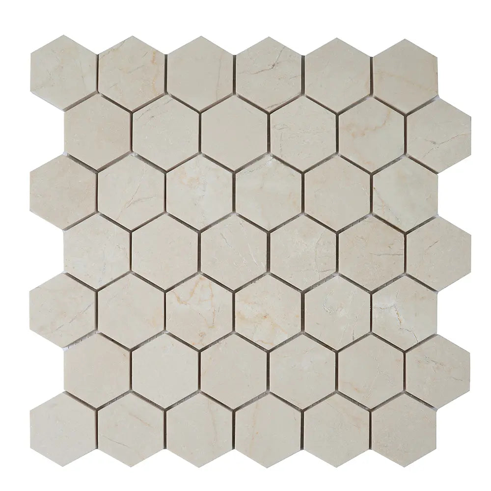 Crema Marfil 2 Inch Hexagon Honed Marble Mosaic Tile | Tile Club