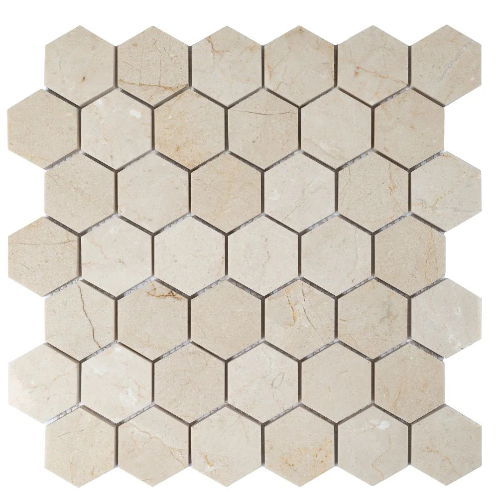 Crema Marfil 2 Inch Hexagon Polished Marble Mosaic Tile | Tile Club