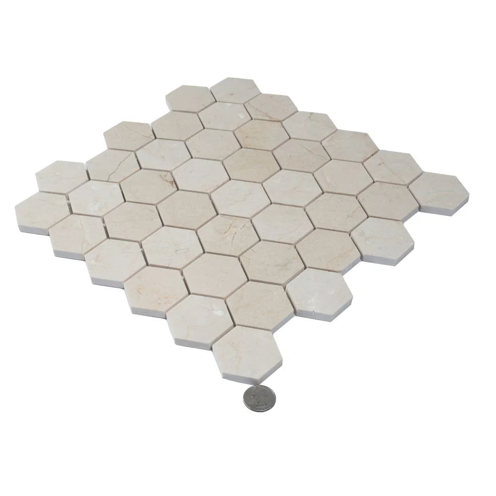 Crema Marfil 2 Inch Hexagon Polished Marble Mosaic Tile | Tile Club