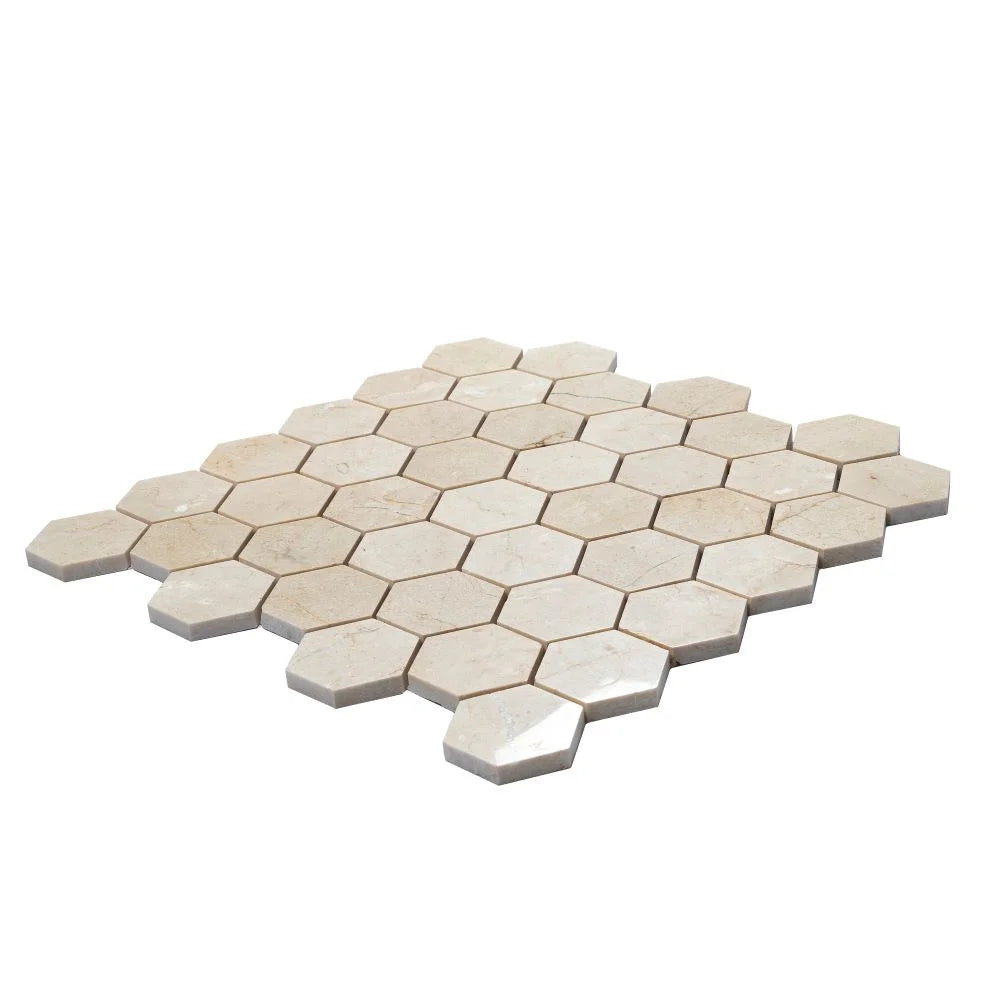 Crema Marfil 2 Inch Hexagon Polished Marble Mosaic Tile | Tile Club
