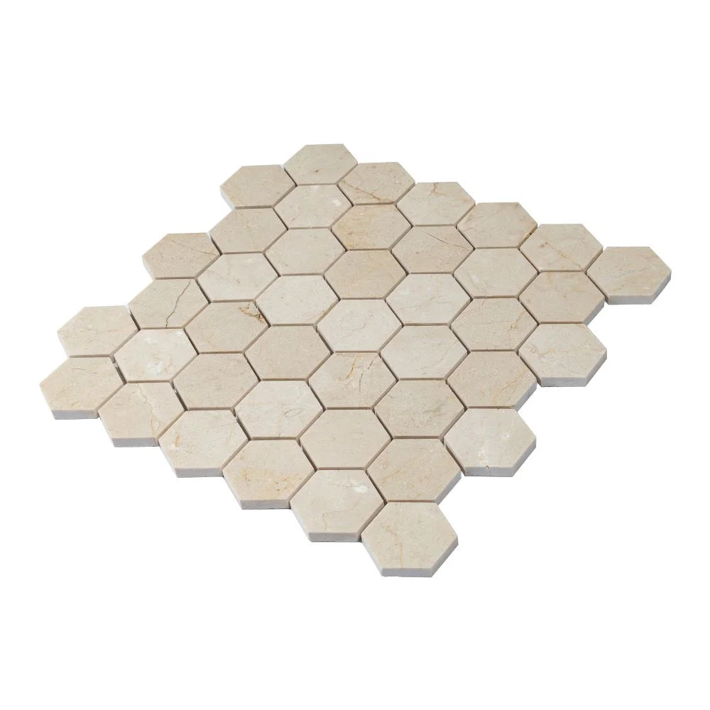 Crema Marfil 2 Inch Hexagon Polished Marble Mosaic Tile | Tile Club