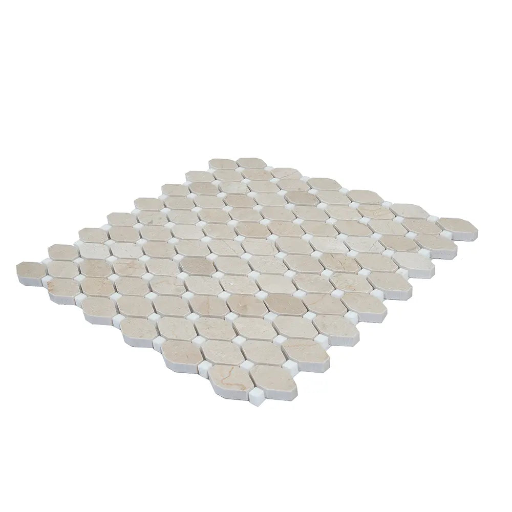 Crema Marfil Octagon With White Dots Marble Mosaic Tile | Tile Club