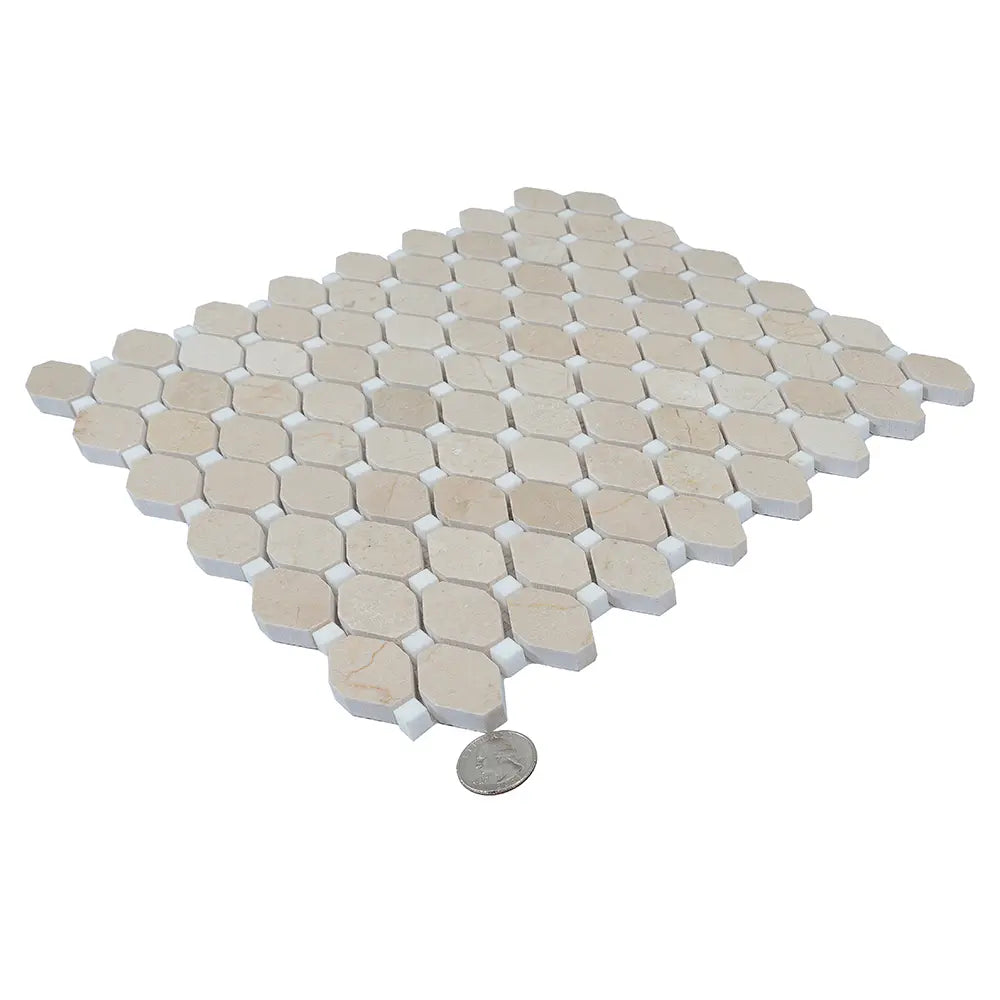 Crema Marfil Octagon With White Dots Marble Mosaic Tile | Tile Club