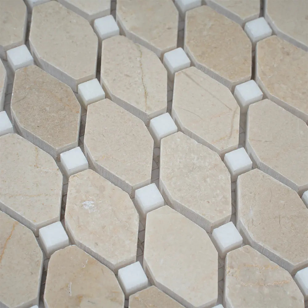 Crema Marfil Octagon With White Dots Marble Mosaic Tile | Tile Club