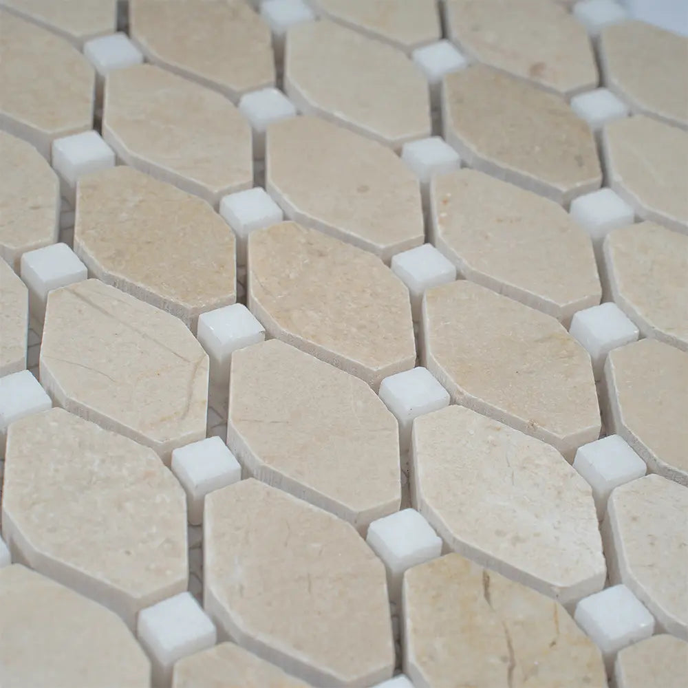 Crema Marfil Octagon With White Dots Marble Mosaic Tile | Tile Club