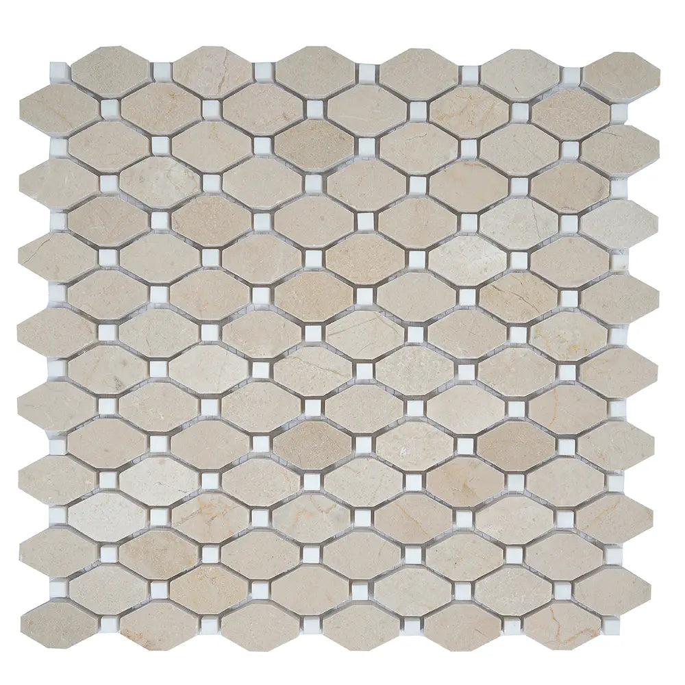 Crema Marfil Octagon With White Dots Marble Mosaic Tile | Tile Club