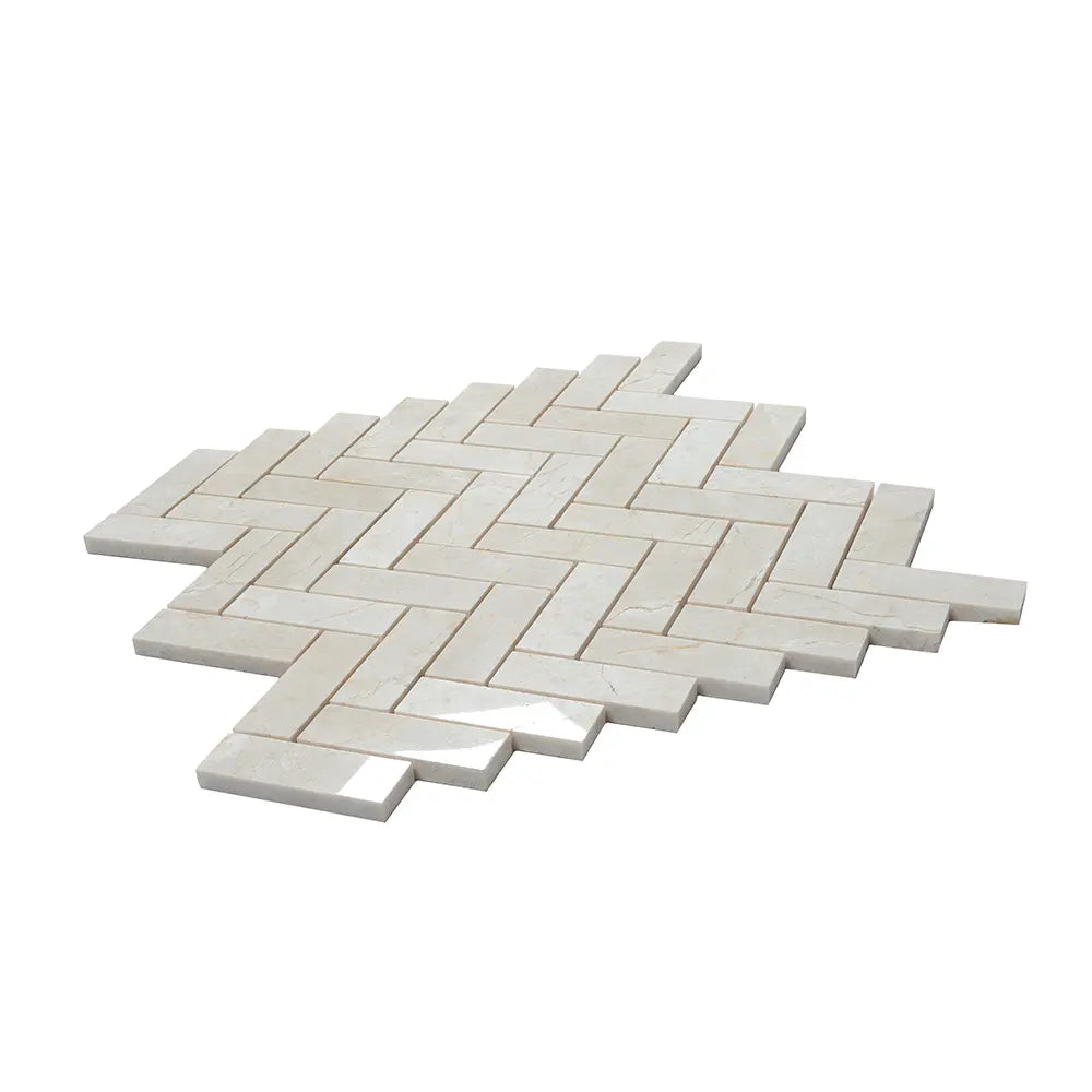 Crema Marfil Herringbone 1X3 Polished Marble Mosaic Tile | Tile Club