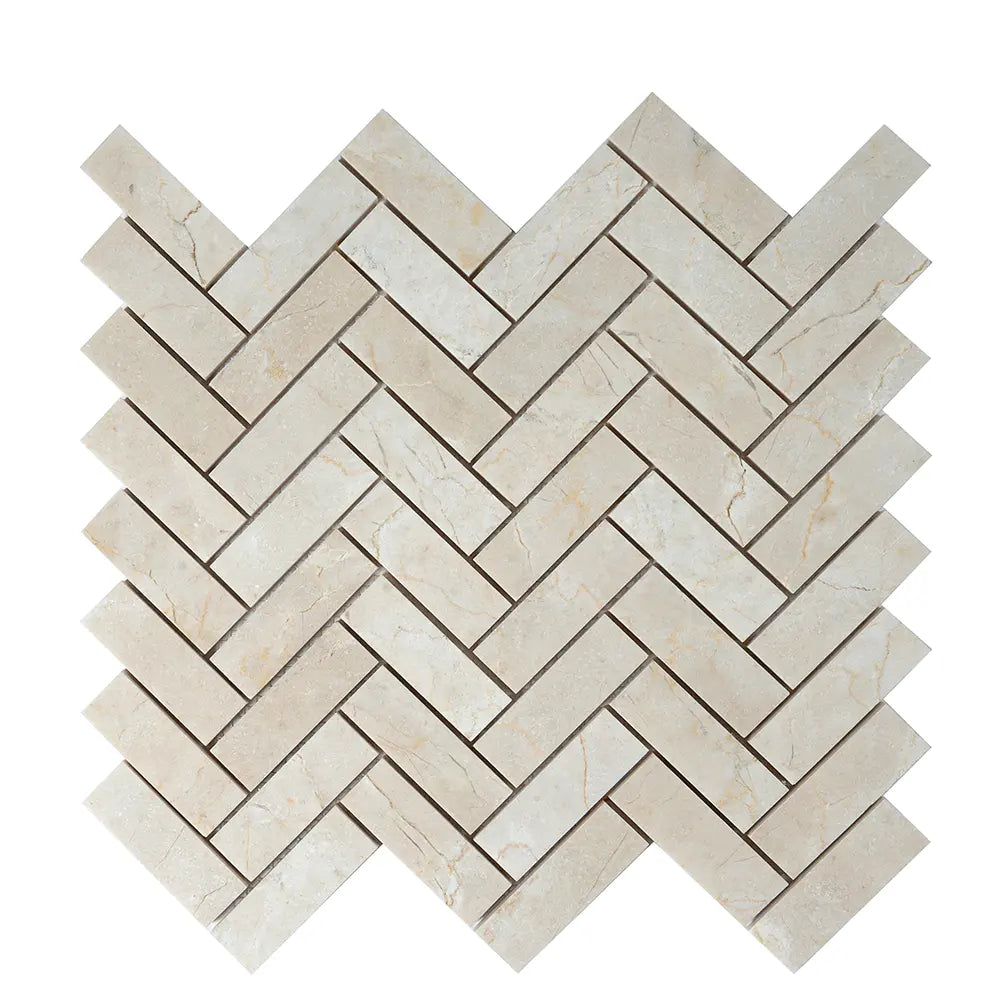 Crema Marfil Herringbone 1X3 Polished Marble Mosaic Tile | Tile Club