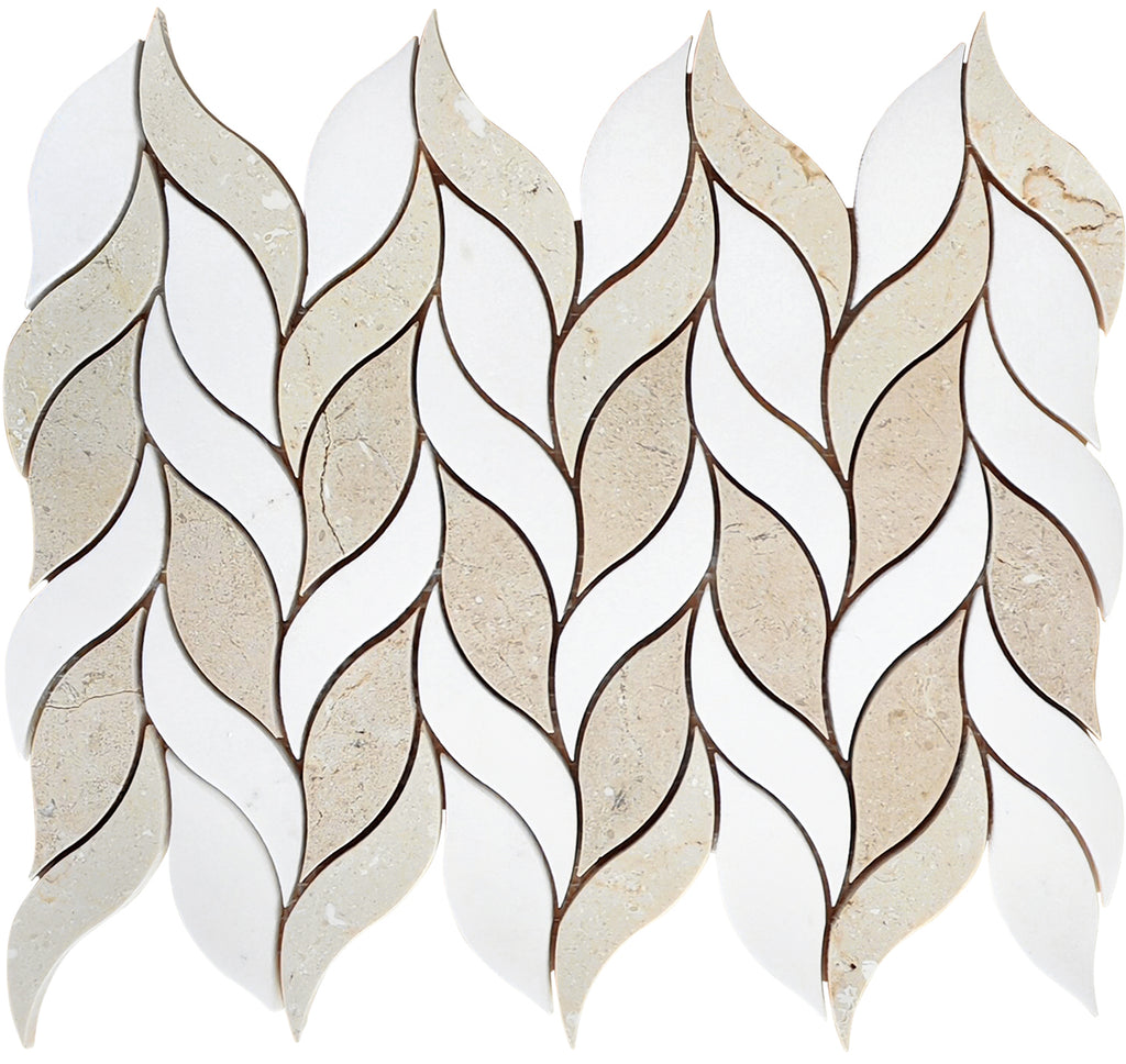 Crema Marfil and Thassos Leaves Marble Mosaic Tile | Tile Club
