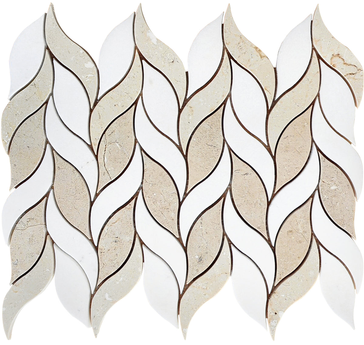 Crema Marfil and Thassos Leaves Marble Mosaic Tile | Tile Club