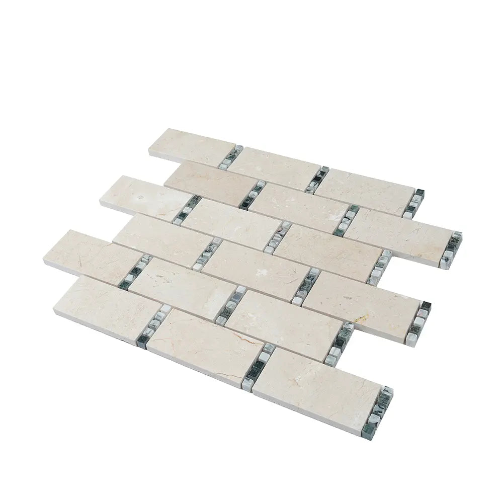 Crema Marfil Subway With Dot Marble Mosaic Tile | Tile Club