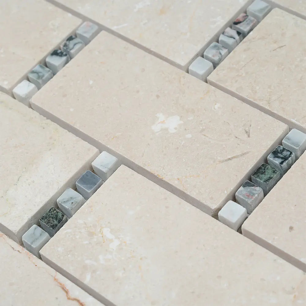 Crema Marfil Subway With Dot Marble Mosaic Tile | Tile Club