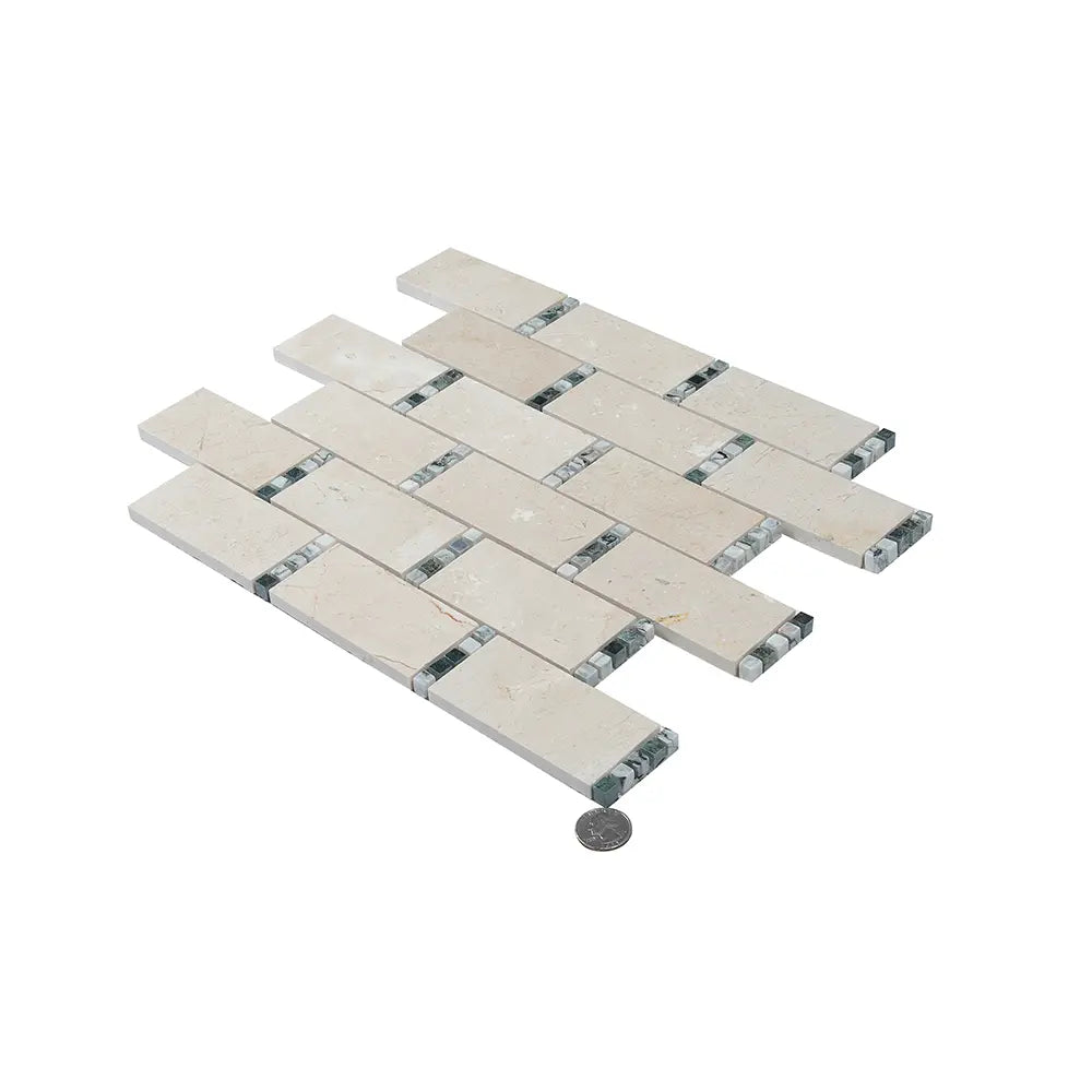 Crema Marfil Subway With Dot Marble Mosaic Tile | Tile Club