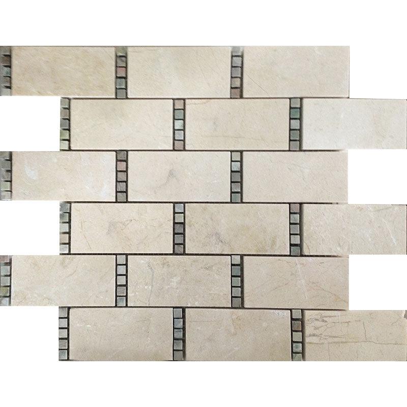 Crema Marfil Subway With Dot Marble Mosaic Tile Sample